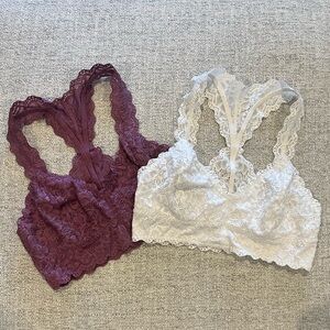 Felina White and Purple Lace Bralette Set Wireless Comfort